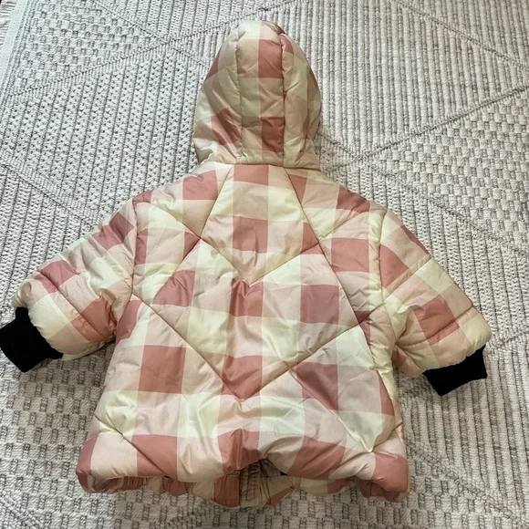 Urban Republic Kids Hooded Puffer Jacket in Pink and Cream Checkered Pattern - Picture 6 of 6